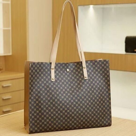 NEW Brown Tan Print Shoulder Tote Bag - Picture 1 of 15